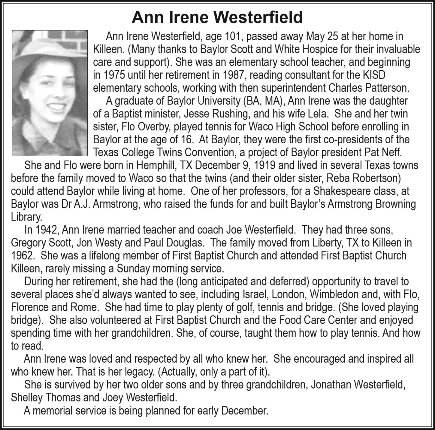 Ann Irene Westerfield
